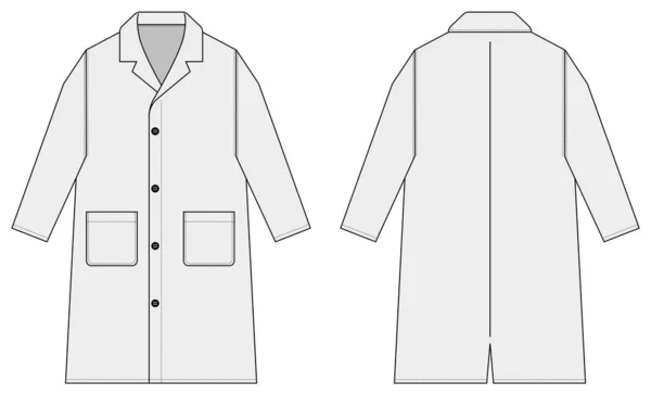 Cappotto Lungo Trench Modello Vettoriale Illustrazione Bianco — Vettoriale Stock