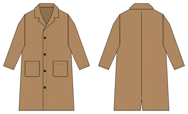 Long Coat Trench Coat Vector Template Illustration Brown — Stock Vector