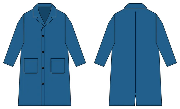 Long Coat Trench Coat Vector Template Illustration Blue — Stock Vector