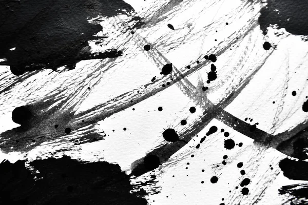 Gouttelettes Encre Noire Sur Papier Blanc — Photo