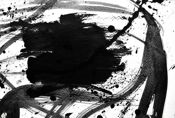 Gouttelettes Encre Noire Sur Papier Blanc — Photo