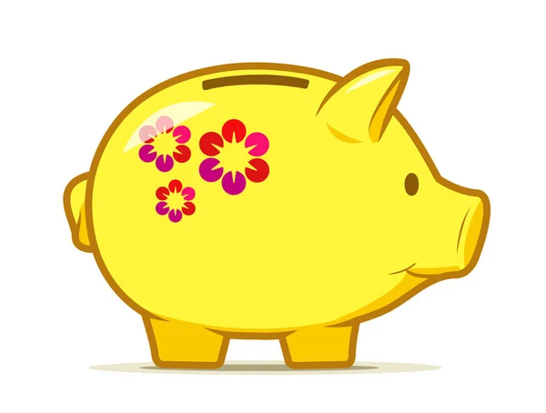 Bonito Banco Piggy Amarelo Com Design Flores Coloridas Desenho Recipiente — Fotografia de Stock
