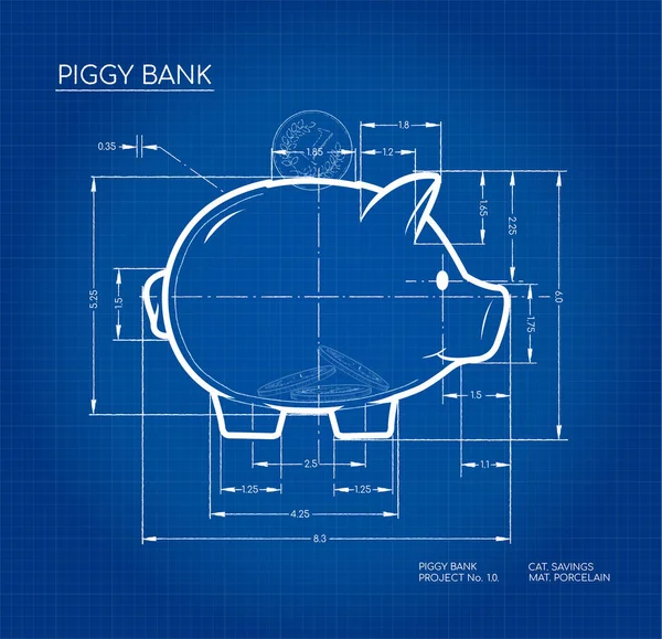 Projeto Esquema Planta Banco Porquinho Esboço Trabalho Recipiente Dinheiro Forma — Fotografia de Stock