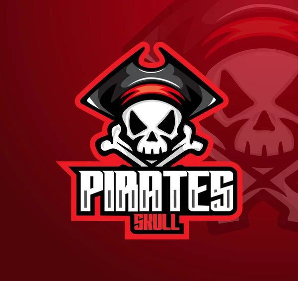 Pirata Mascote Crânio Esport Logotipo Design —  Vetores de Stock