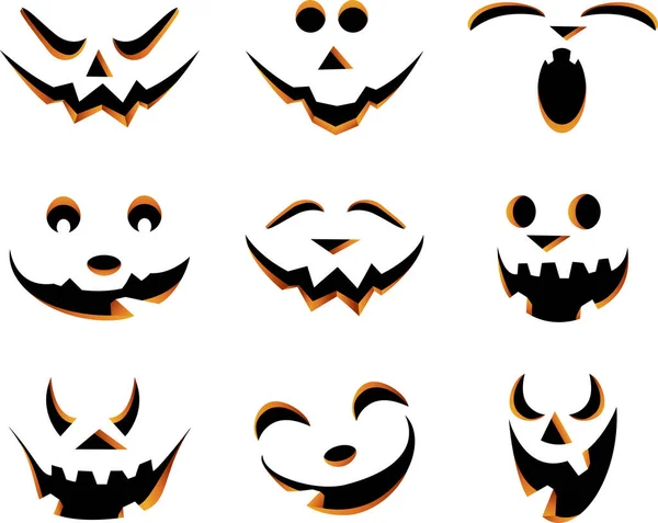 Scary Halloween Calabaza Caras Iconos Conjunto — Vector de stock