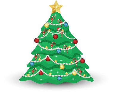 Beyaz arkaplanda dekore edilmiş Noel ağacı