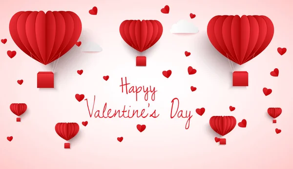 Gledelig Valentinskort Med Hjerteformet Ballong Hjerte – stockvektor