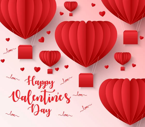 Gelukkige Valentijnsdag Wenskaart Ontwerp Met Papier Gesneden Hart Vorm Vliegen — Stockvector