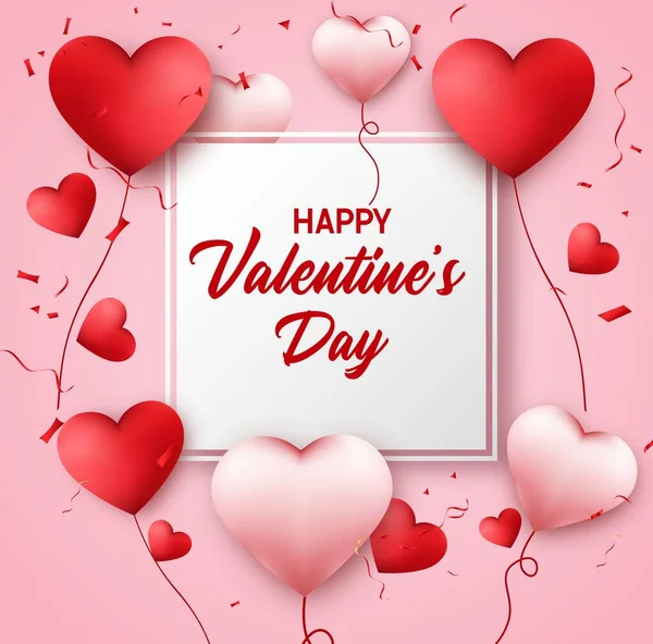 Happy Valentines Day Achtergrond Met Hartvormige Ballonnen — Stockvector