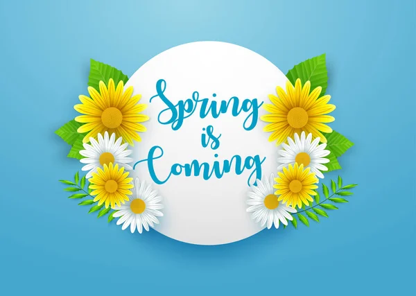 Frühling Hintergrund Mit Schönen Blumen Und Rundem Rahmen — Stockvektor