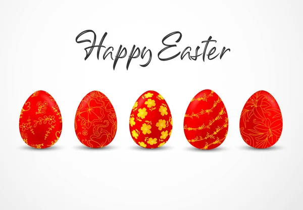 Veselé Velikonoce Červenými Vejci Bílém Pozadí Royalty Free Stock Ilustrace