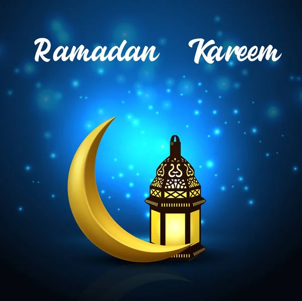 Ramadan Kareem Fond Avec Croissant Lune Lanterne Arabe — Image vectorielle