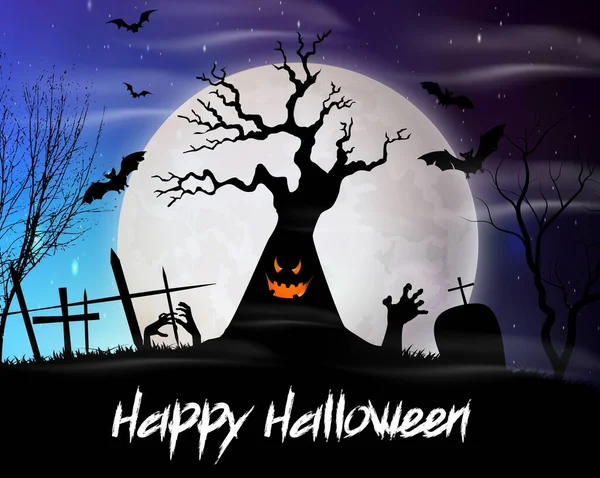 Halloween Pozadí Monster Tree Úplňku — Stockový vektor