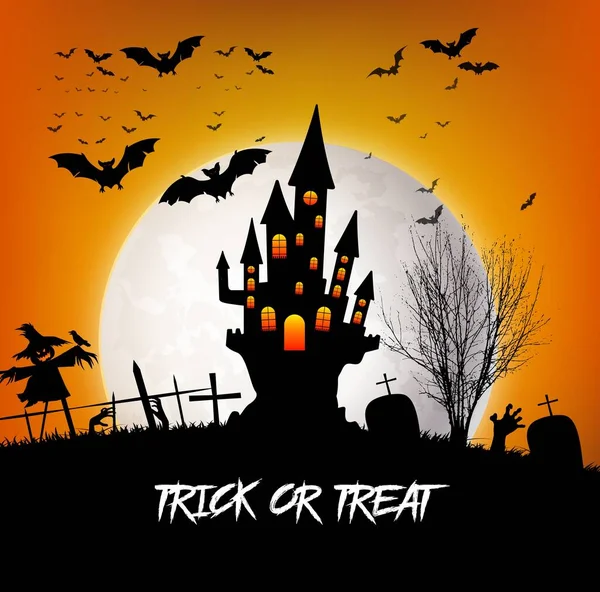 Trick Treat Halloween Hradem Měsícem — Stockový vektor