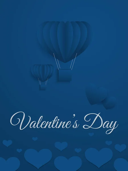 Šťastný Valentýnský Pozdrav Letícím Modrým Horkovzdušným Balónem Srdcem Trend Klasická Stock Ilustrace