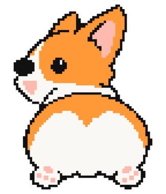 Beyaz arkaplanda Corgi piksel sanatı.