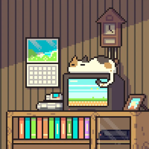Oda Pikselindeki Kedi Resmi — Stok Vektör