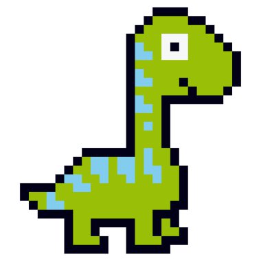 Beyaz arkaplanda dinozor pikseli sanatı.