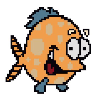 Beyaz arkaplanda balık pikseli sanatı.