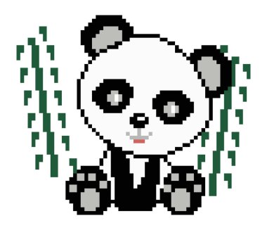 Beyaz arkaplanda panda piksel sanatı.