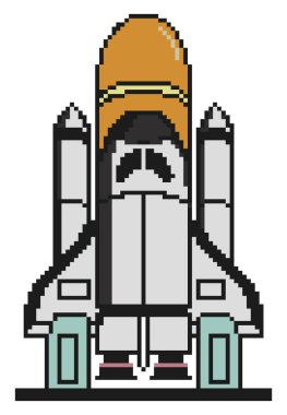 Beyaz arkaplanda uzay aracı piksel sanatı.