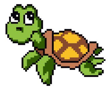 Beyaz arkaplanda kaplumbağa piksel sanatı.