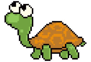 Beyaz arkaplanda kaplumbağa piksel sanatı.