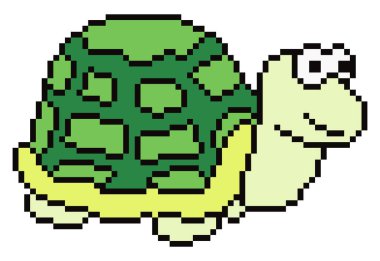 Beyaz arkaplanda kaplumbağa piksel sanatı.