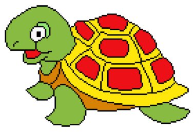 Beyaz arkaplanda kaplumbağa piksel sanatı.