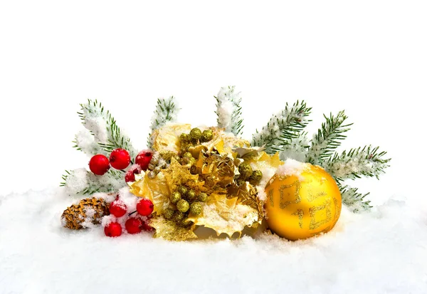 Décoration Noël Houx Doré Décoratif Branche Sapin Noël Boule Jaune — Photo