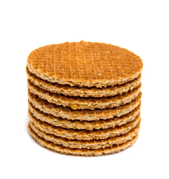 Waffles Holandeses Stroopwafel Sobre Fundo Branco — Fotografia de Stock