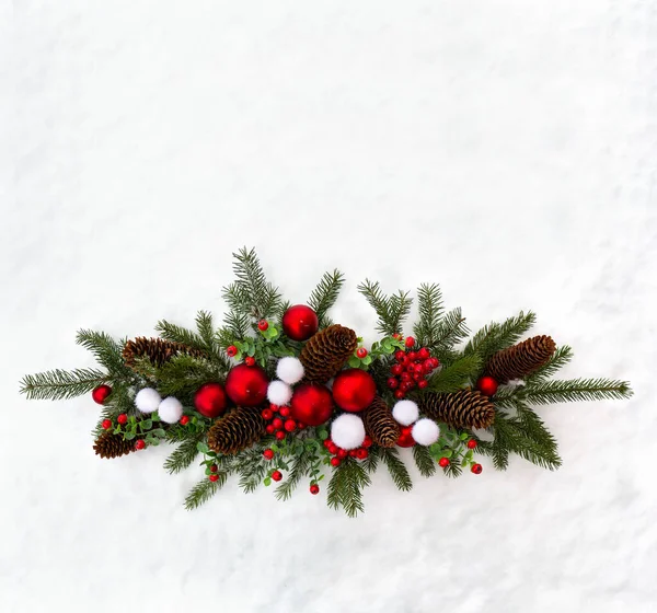 Christmas Decoration Twigs Christmas Tree Christmas Balls Cones Spruce Red — Stock Photo, Image