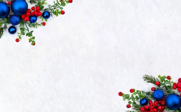 Decoração Natal Quadro Galhos Árvore Natal Bolas Azuis Natal Bagas — Fotografia de Stock