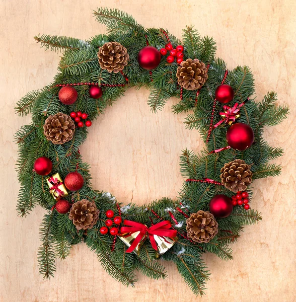 Christmas Wreath Decoration Wooden Background Royalty Free Stock Images