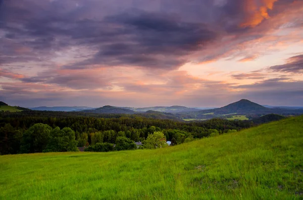 Splendido Tramonto Sulle Colline Parco Della Svizzera Boema — Foto Stock