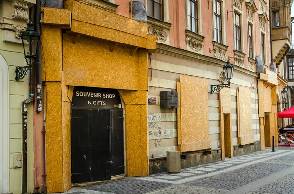 Praga República Checa Tienda Cerrada Por Corona — Foto de Stock