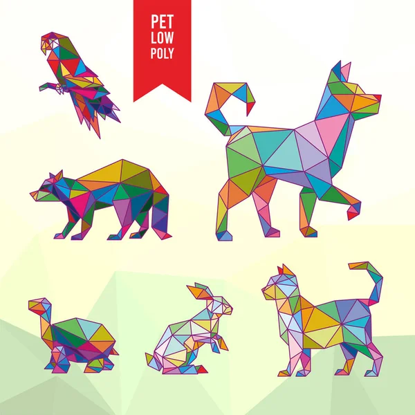 鳥ラコン犬カメラビット猫動物ペットポップアートライン低ポリロゴアイコンシンボル 三角形 Geometric Polygon — ストックベクタ