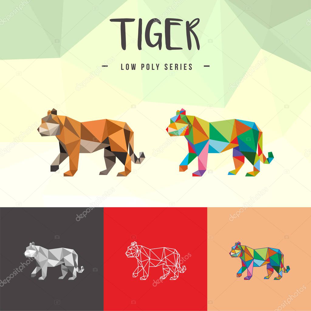 TIGER CHINESE ZODIAC ANIMALS LOW POLY POP ART LINE LOGO ICON SYMBOL. TRIANGLE GEOMETRIC POLYGON LOWPOLY SET BUNDLE