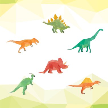 DINOSAur düşük logo simgesi seti. ÜÇÜNCÜ GEOMETİK POLİGON