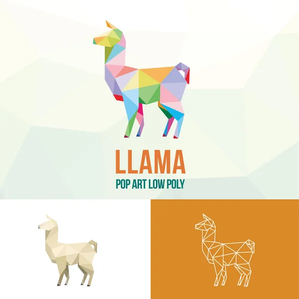 Llama Camel Animal Farm Low Poly Logo Icon Symbol Set — Archivo Imágenes Vectoriales