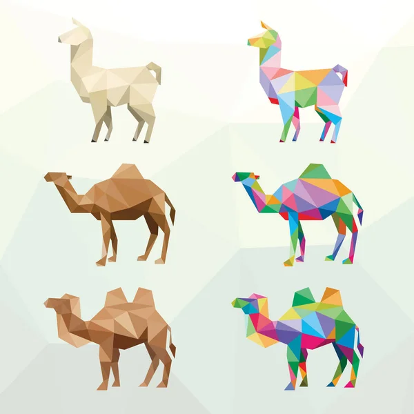 Llama Camel Animal Farm Pop Art Baixa Poly Logo Icon — Vetor de Stock