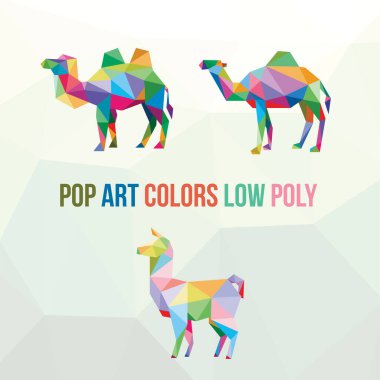Llama Camel Hayvanat Bahçesi, düşük logo simgesi seti. - Ne? ÜÇÜNCÜ GEOMETİK POLİGON