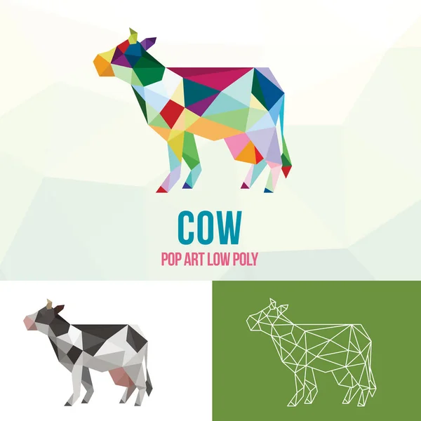 Cow Low Poly Logo Icon Symbol Set Polígeno Geométrico Triángulo — Archivo Imágenes Vectoriales