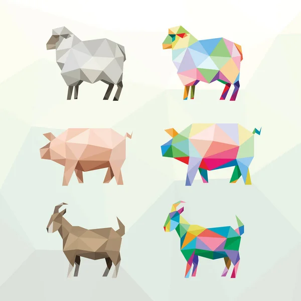 Schaff Ewe Goat Pig Tierbauernhof Logo Icon Symbol Set Triangle — Stockvektor