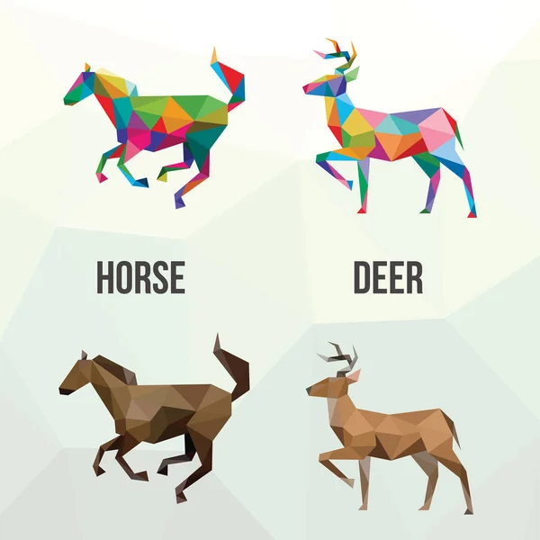 Horse Deer Pop Art Low Poly Logo Icon Symbol Set — стоковый вектор