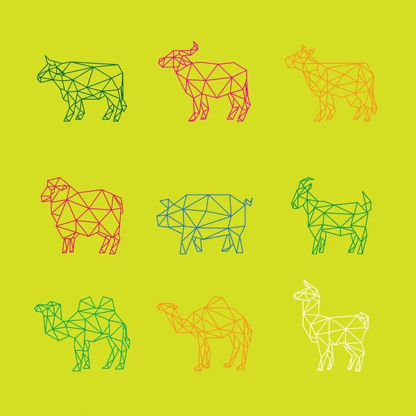 Buffalo Cow Sheep Pig Goat Camel Llama Farm Tierlinie Logo — Stockvektor