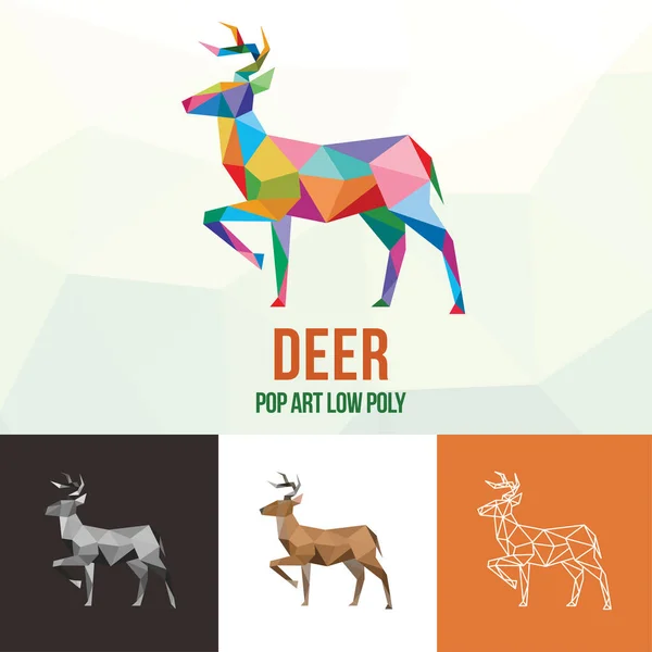 Deer Animal Pop Art Low Poly Logo Icon Symbol Set — Stockový vektor