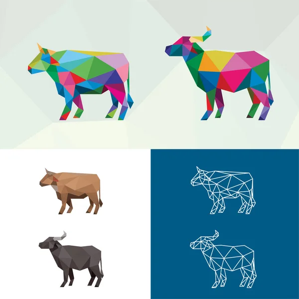 Buffalo Pop Art Low Poly Logo Icon Symbol Set Triangle — Stockový vektor
