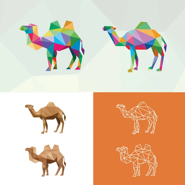 Arte Pop Agriturismo Animale Camele Logo Poly Icon Simbolo Set — Vettoriale Stock