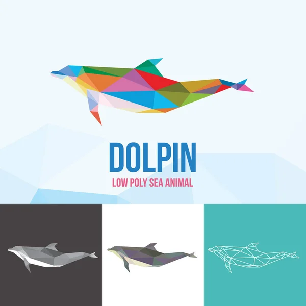 Animali Del Mare Delfino Basso Poly Pop Art Logo Icon — Vettoriale Stock
